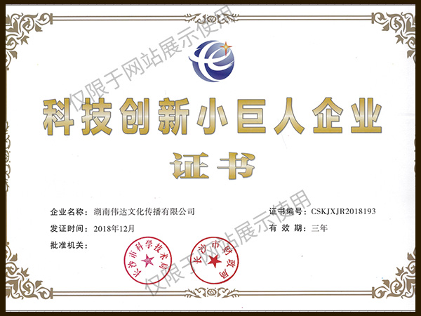 科技創新小巨人企業證書